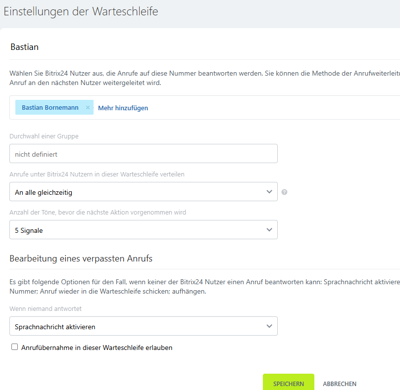 Benutzer zur Telefonwarteschleife hinzufügen