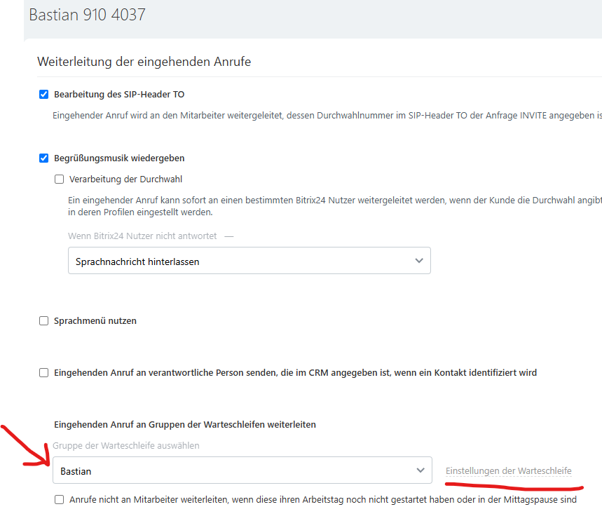 Eingehende Anrufweiterleitung