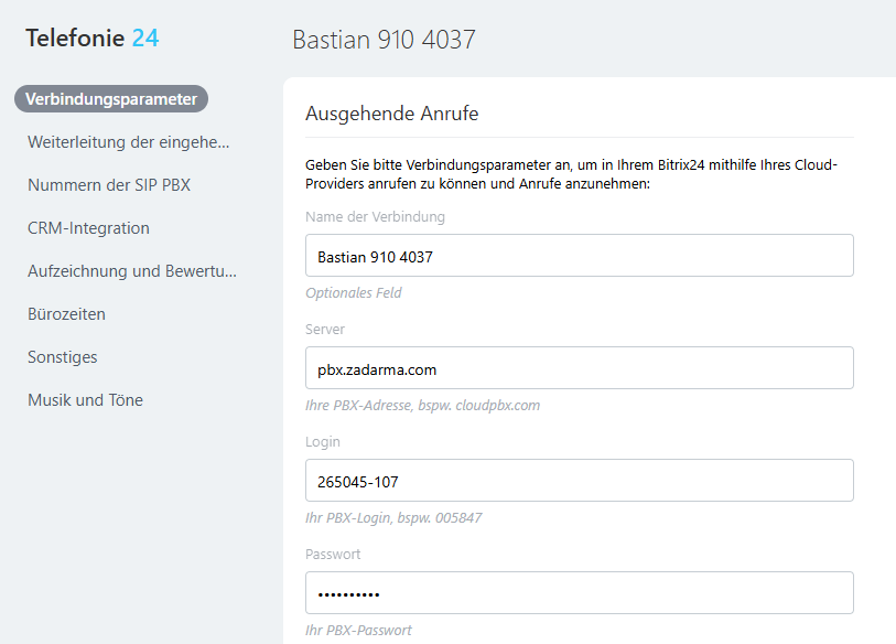 SIP-Konfiguration in Bitrix24