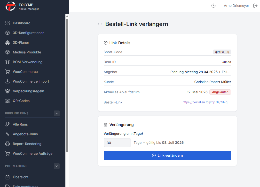 Link im nexus-Manager verlängern